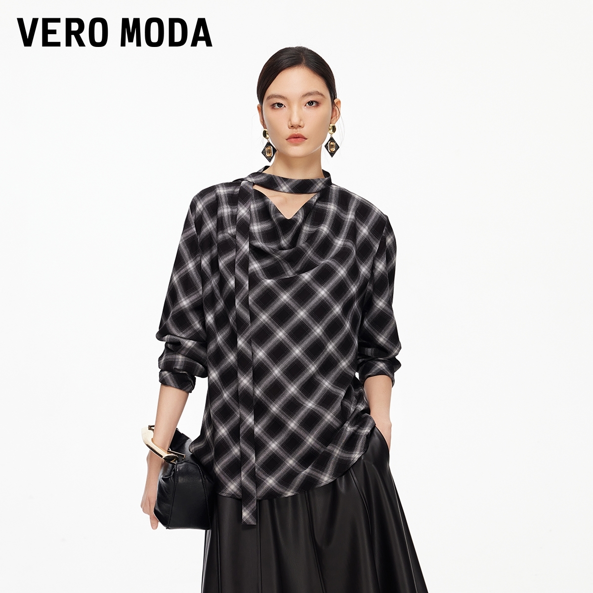 Vero Moda衬衫女2026春季新款复古格子经典飘带时髦上衣流行时尚