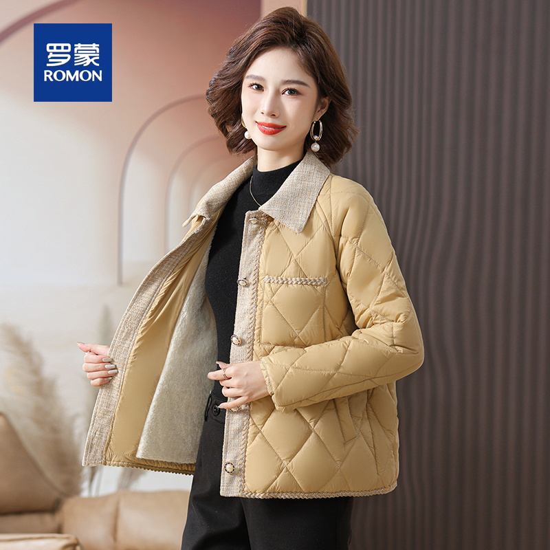 罗蒙2025新款妈妈秋冬小香风加绒棉服外套中老年女冬装短款棉衣女