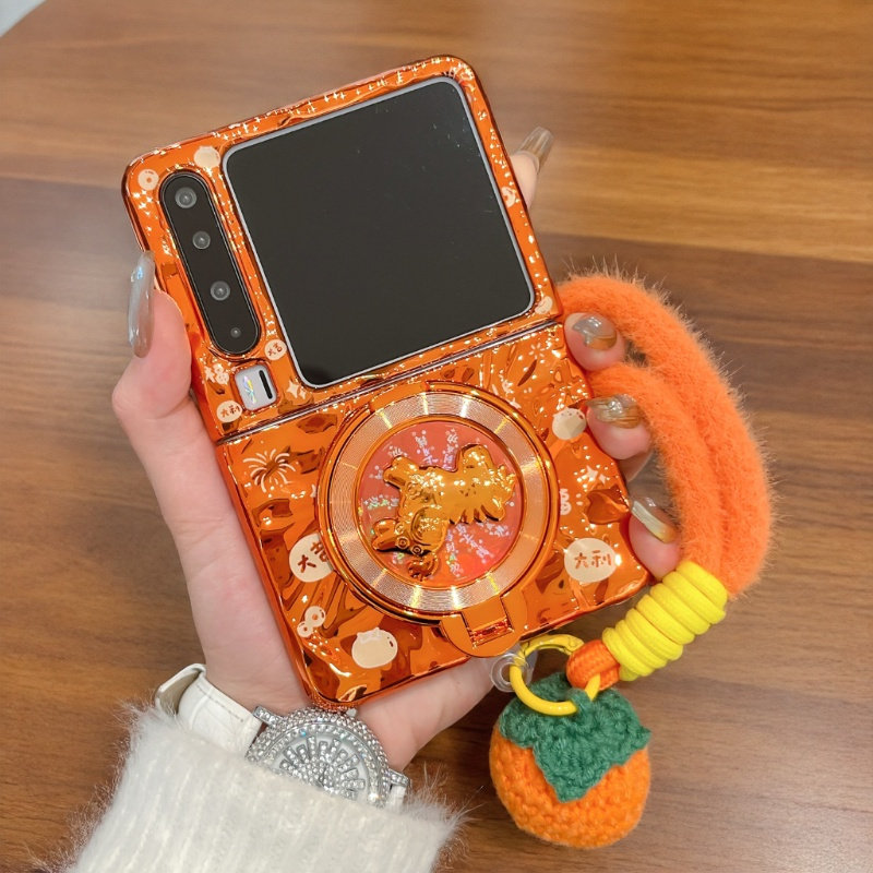 适用华为purax手机壳电镀橙色新年款pocket2马支架荣耀magicvflip