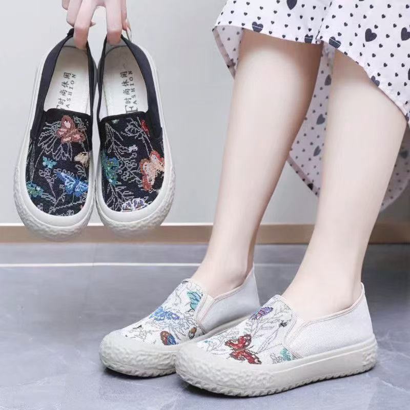 老北京布鞋夏季妈妈鞋单鞋耐磨百搭帆布鞋春秋平底透气散步软底