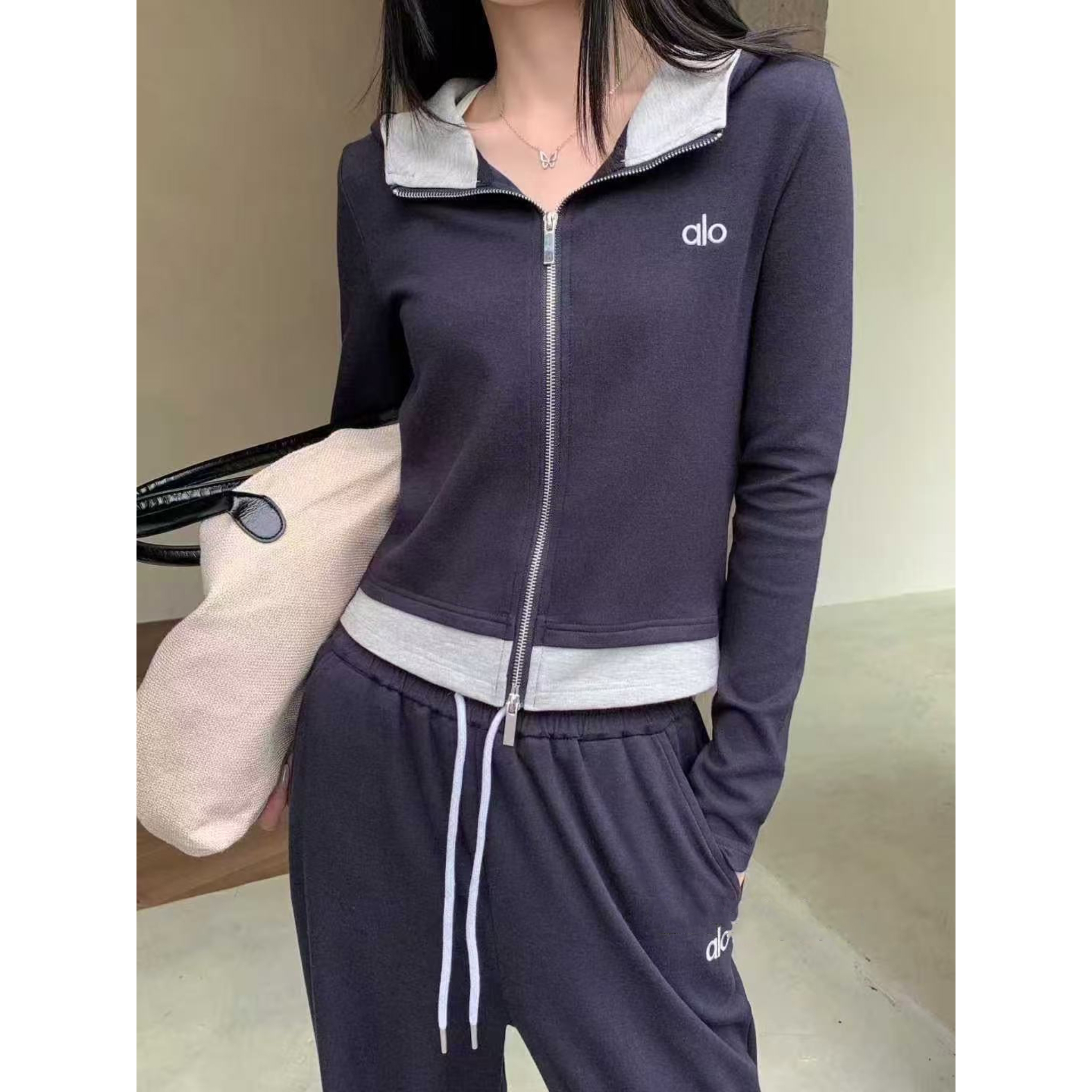 X1594-3时尚休闲套装女长袖2025秋季新款上衣开衫+直筒裤两件套