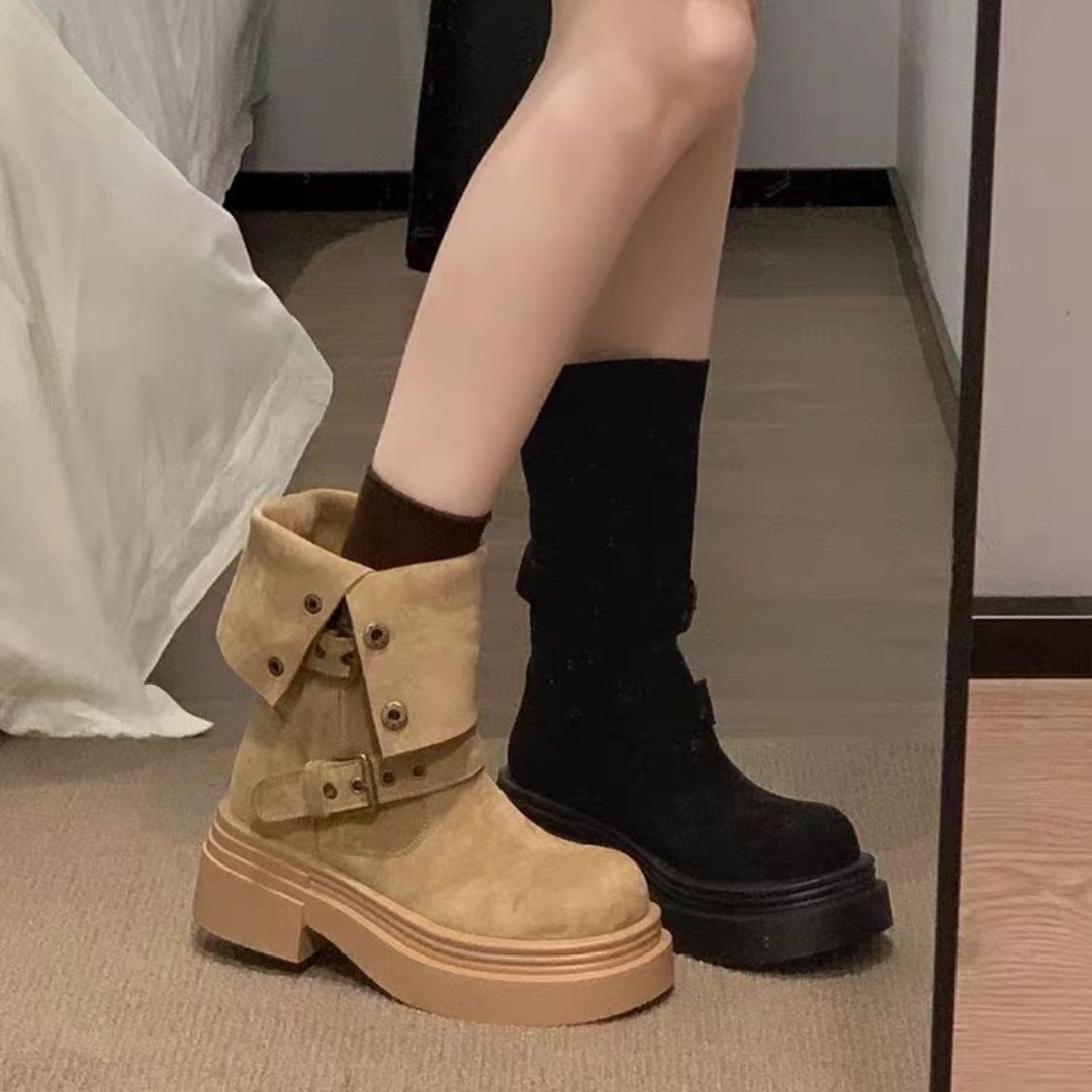 2025秋冬季新款复古英伦风厚底马丁靴女款时尚小个子甜酷短靴子女