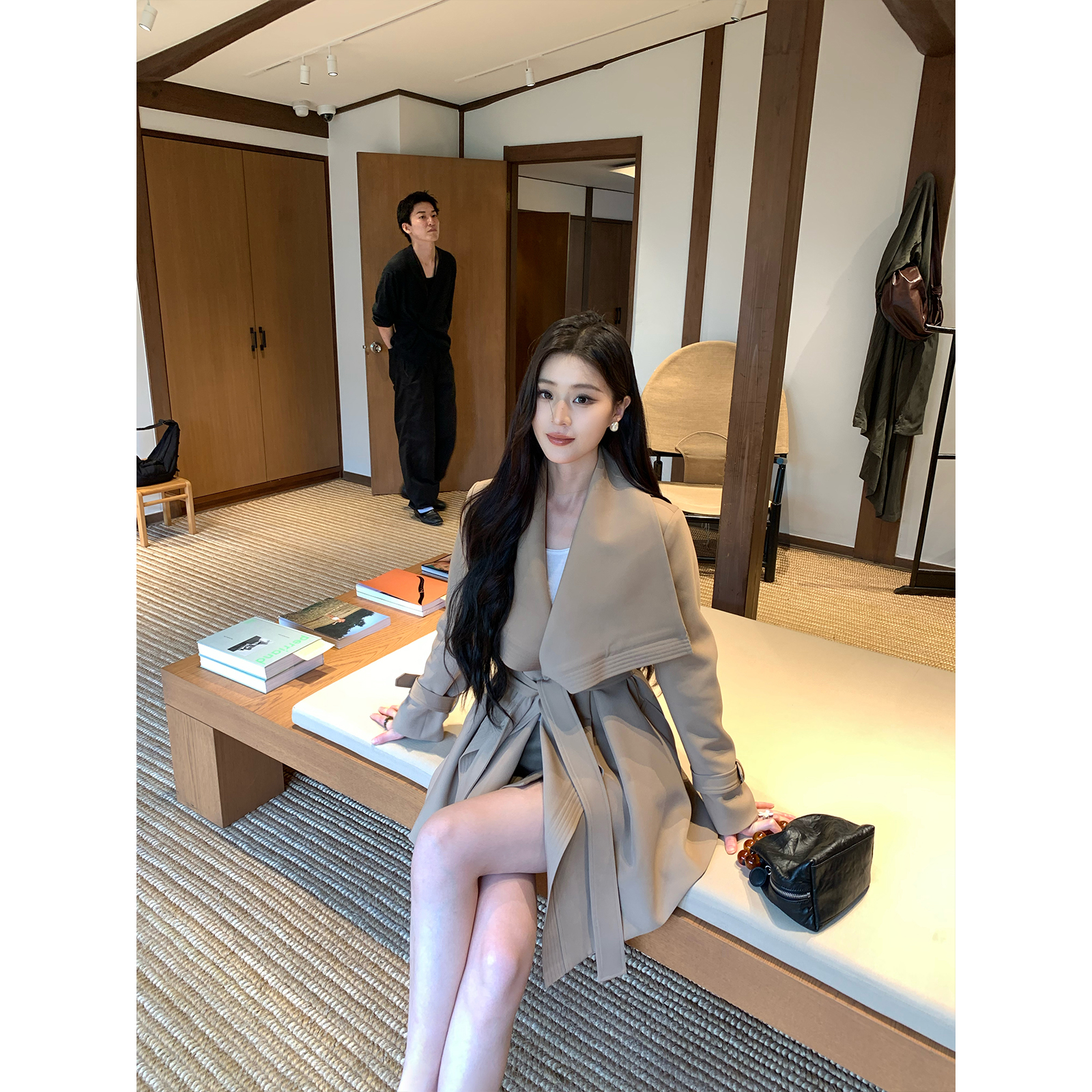ICELOLLY巨好看卡其色正肩风衣外套女2025秋天穿搭小个子翻领大衣