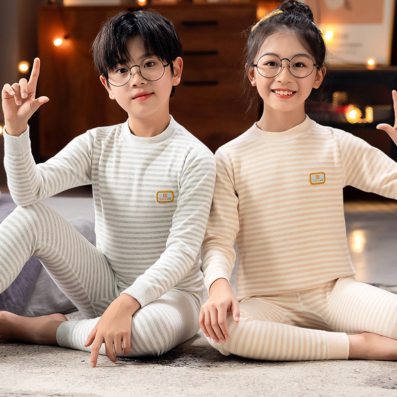 舒绒彩棉儿童加厚保暖内衣套装纯棉男女中大童打底秋衣秋裤棉毛衫