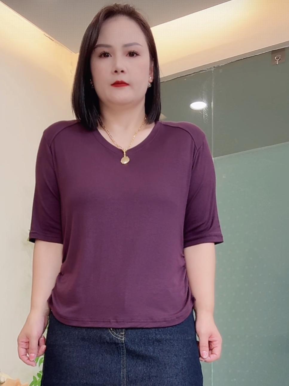 V领【中袖】2538V领双侧缩折秋季百搭纯色时尚微胖大码女装T恤2