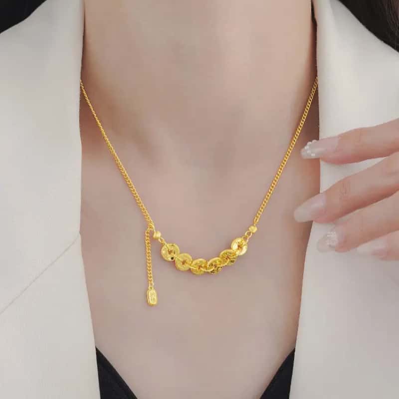 钛钢项链 2025年新款新中式碎冰冰五帝钱项链女高级感超闪锁骨链