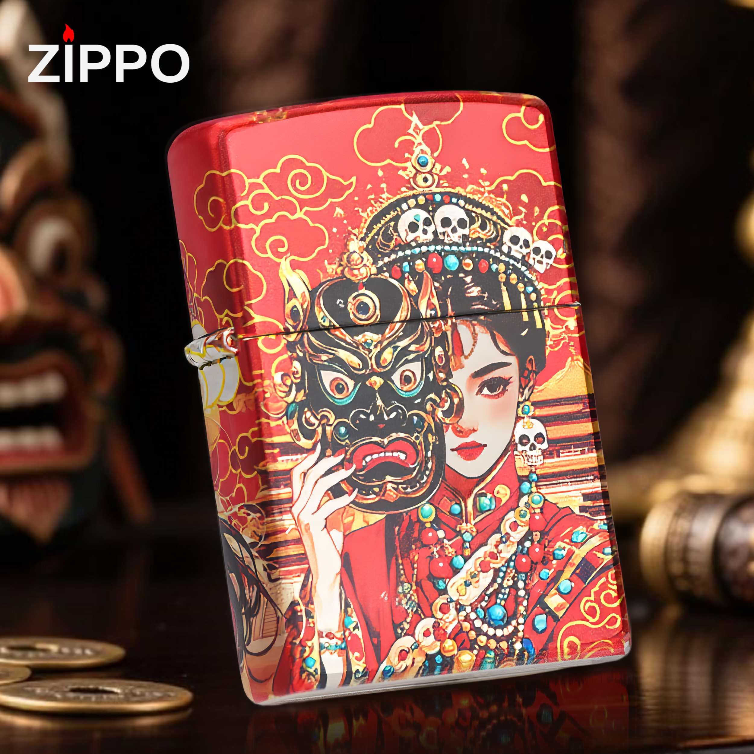 ZIPPO/之宝彩绘镀银扎基拉姆藏族女财神吉祥如意送礼礼物男士DYJ1