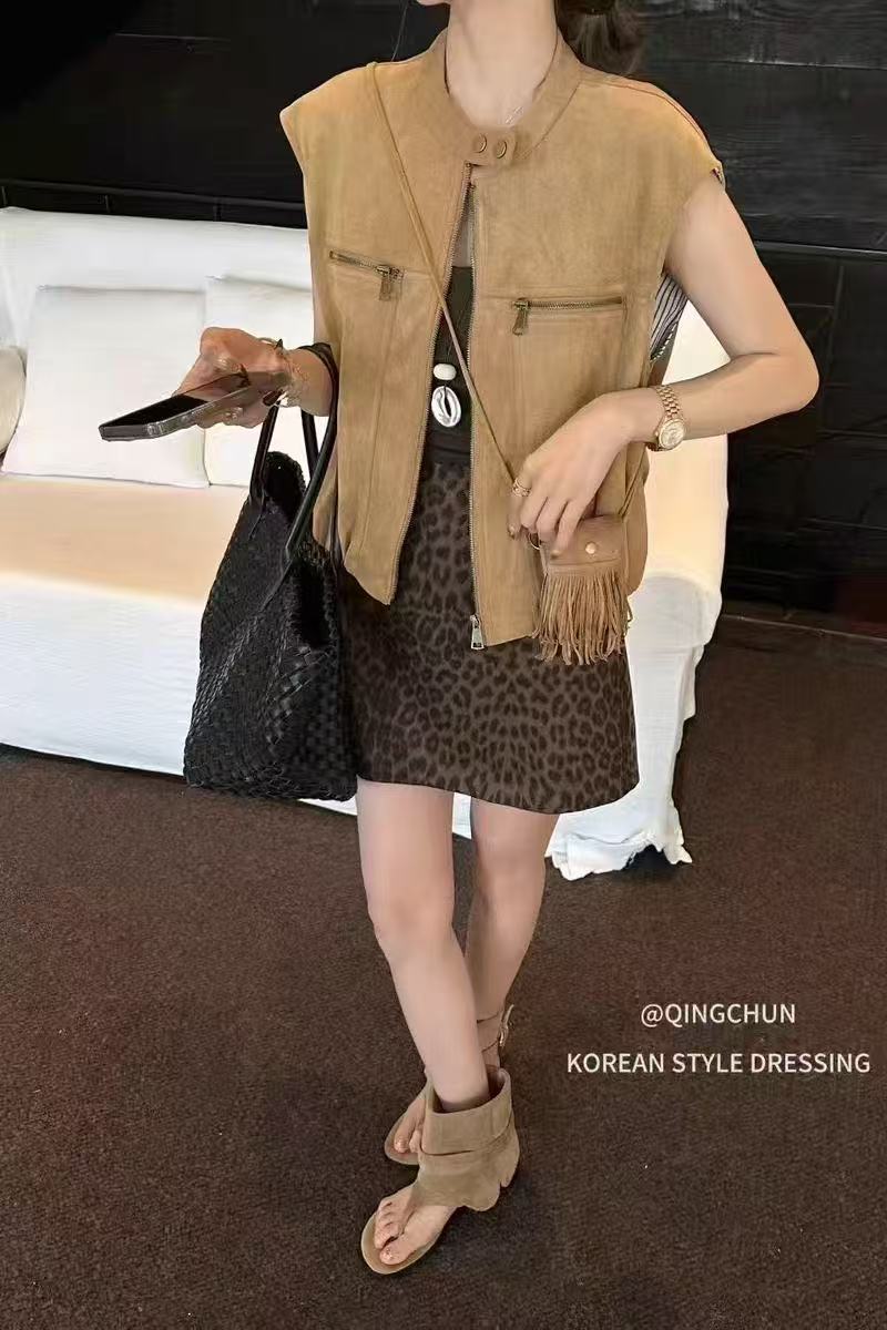 立领麂皮绒马甲女时髦洋气坎肩背心2025新款短款无袖外套女
