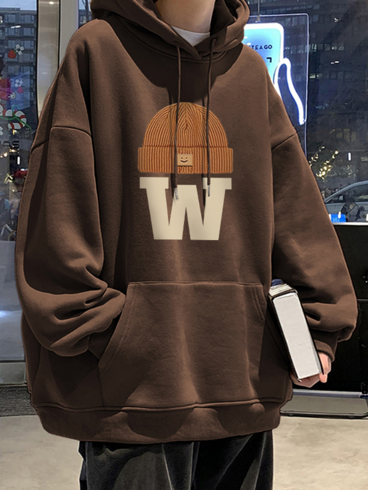 大码男装300斤美式高街棕色连帽卫衣男秋冬加绒重磅宽松长袖外套