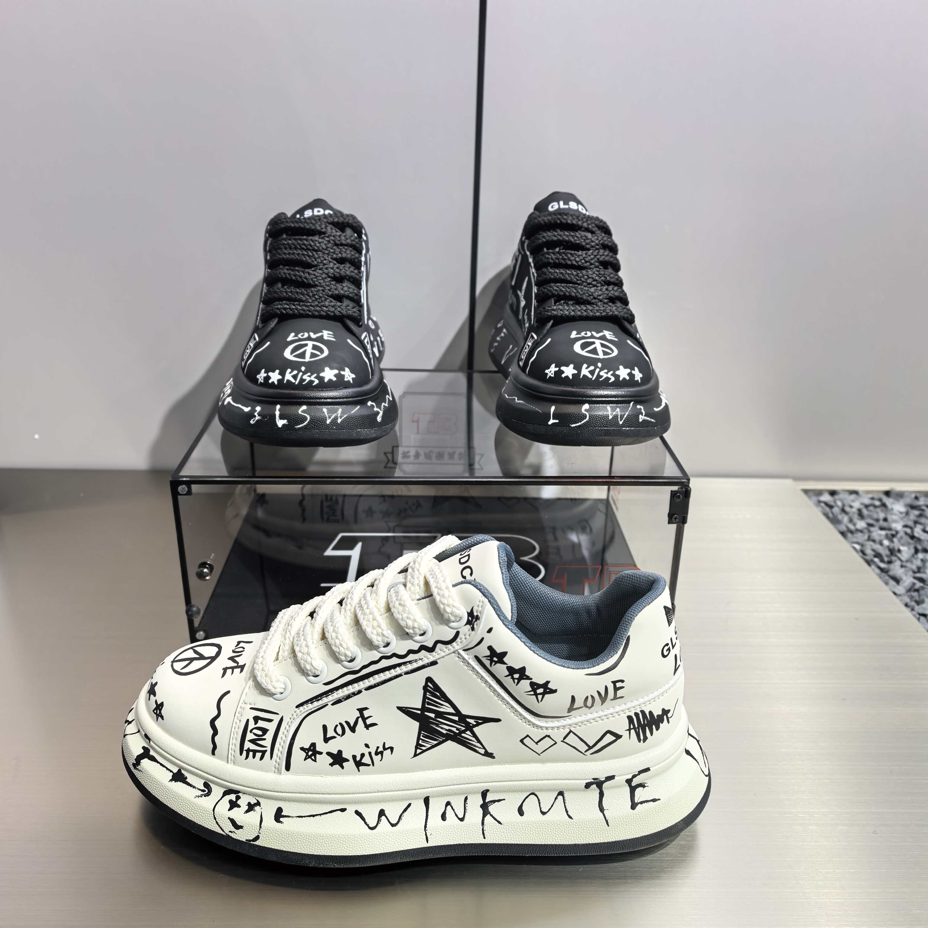 秋季男鞋运动鞋小白鞋增高透气圆头休闲板鞋休闲鞋时尚厚底印花