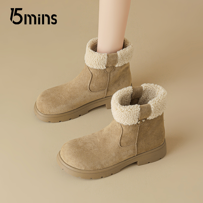 15MINS厚底雪地靴冬季新款加绒加厚低帮马丁靴女D1932BQ5AA
