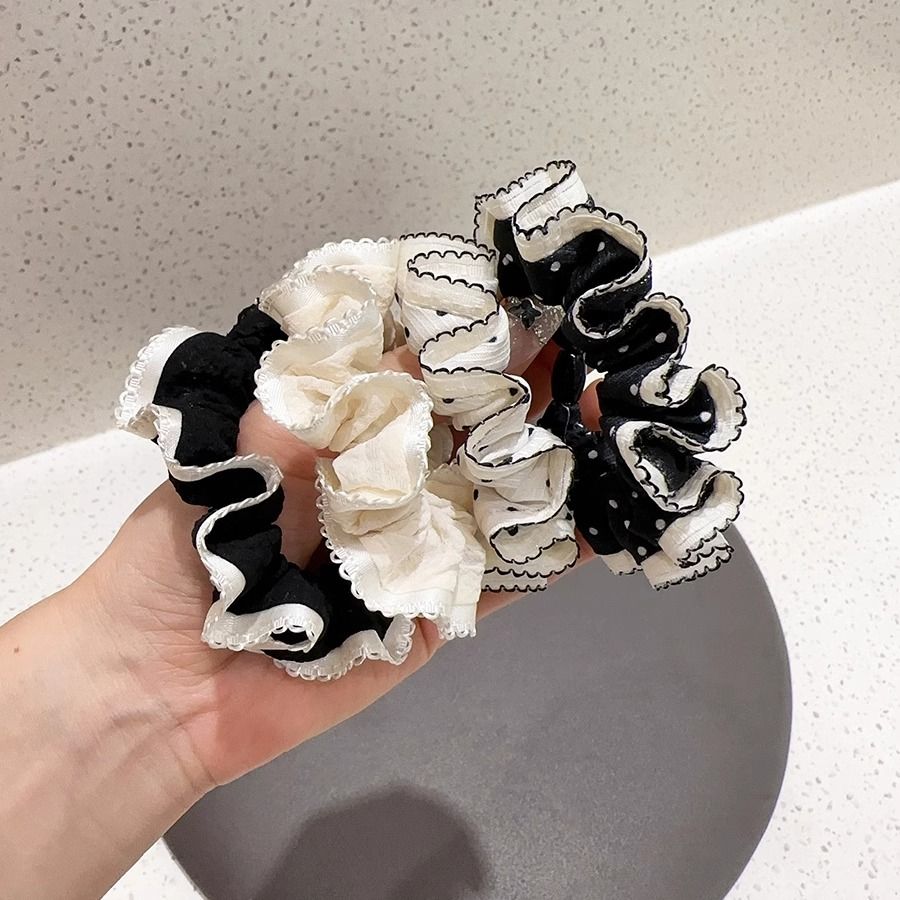 新款黑白波点小肠发圈马尾蕾丝花边头绳小发绳百搭扎头发皮筋韩版
