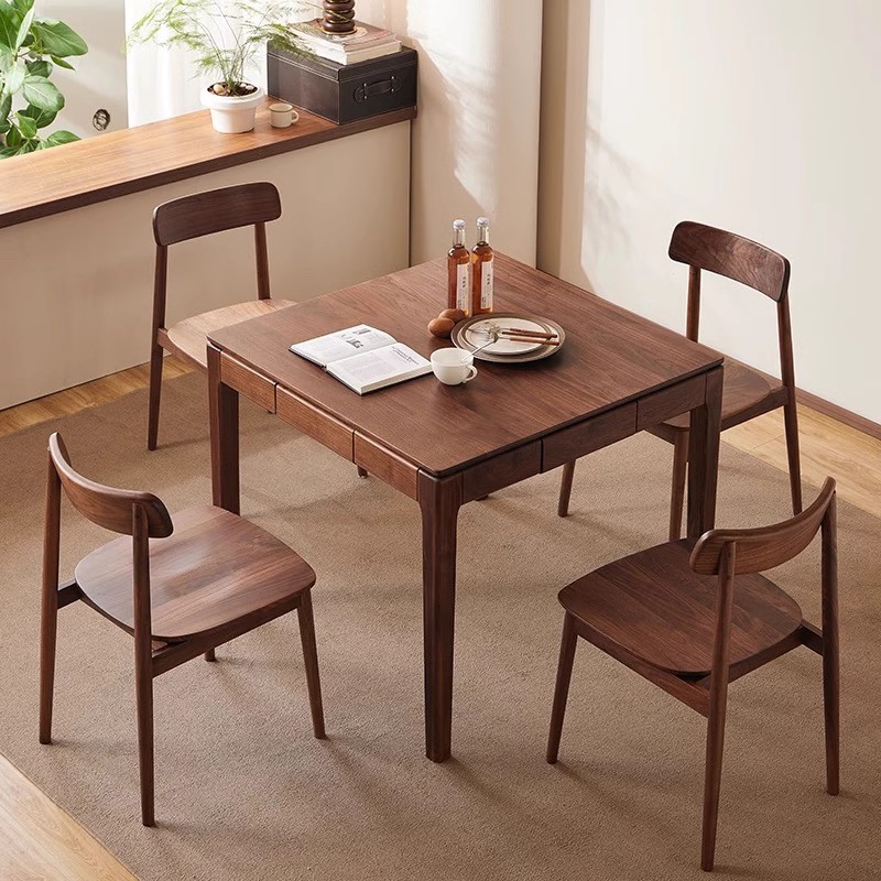 北美黑胡桃木实木餐桌小户型家用棋牌桌八仙组合掼蛋棋牌茶方桌