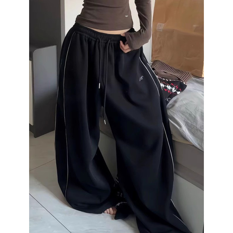 美式复古宽松舞蹈运动裤2025秋冬新款bella风侧条纹休闲阔腿裤子