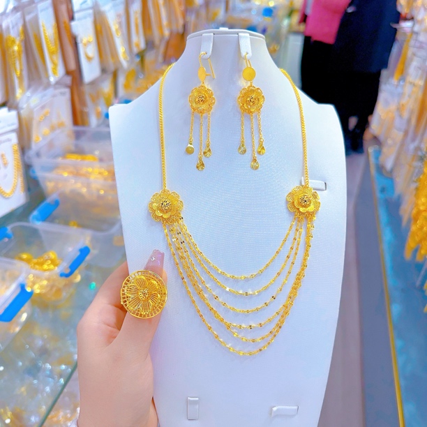 铜合金亚克力项链 首饰婚礼金子同款时尚新款三件套包邮