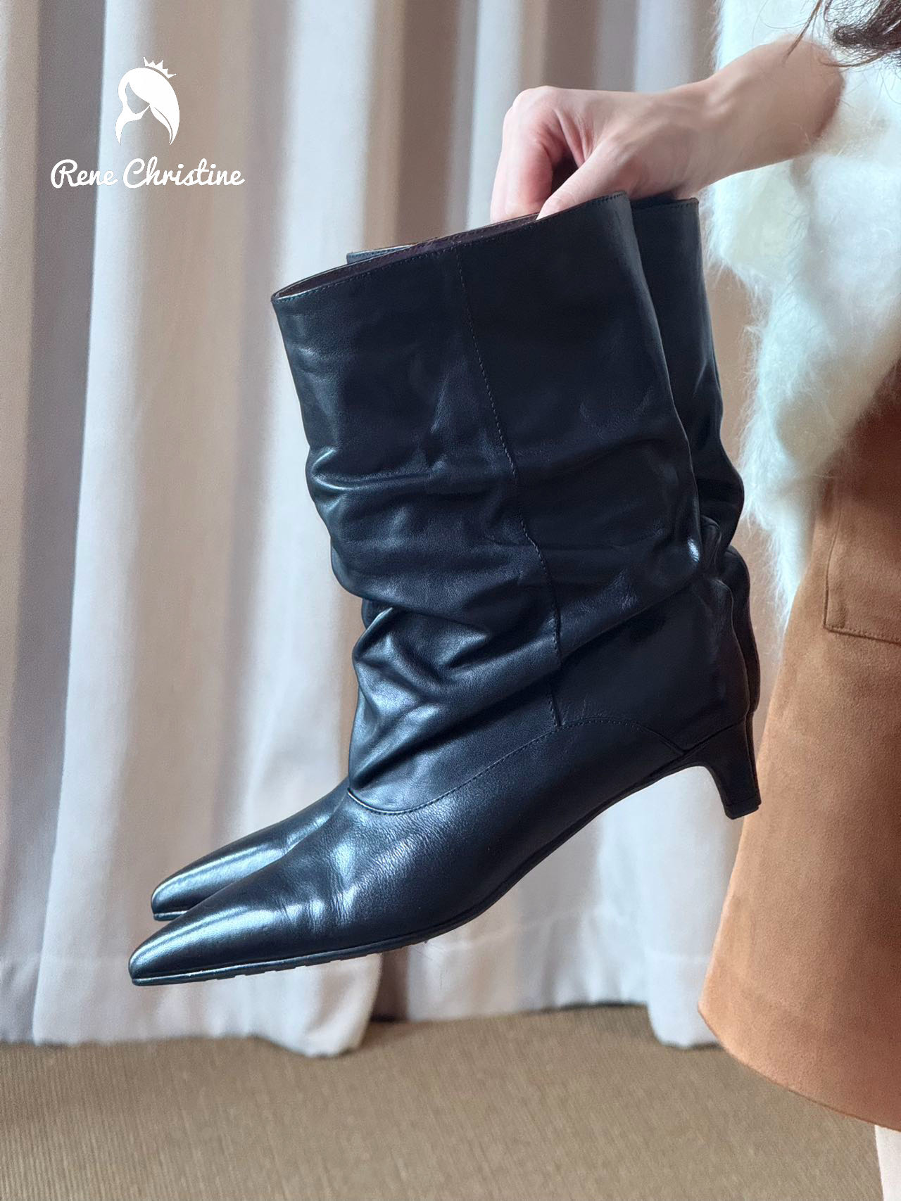 ReneChristine|4cm|秋冬时装短靴百搭时尚显腿长尖头细跟真皮女靴