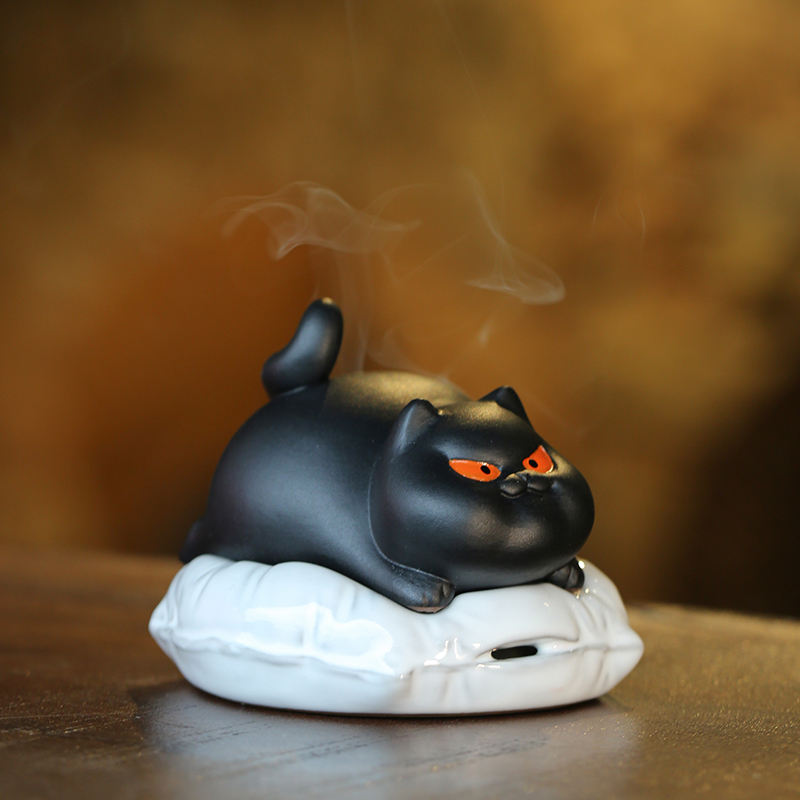 陶瓷小懒猫香炉家用室内熏香炉沉香檀香盘香炉中式茶道香薰炉摆件
