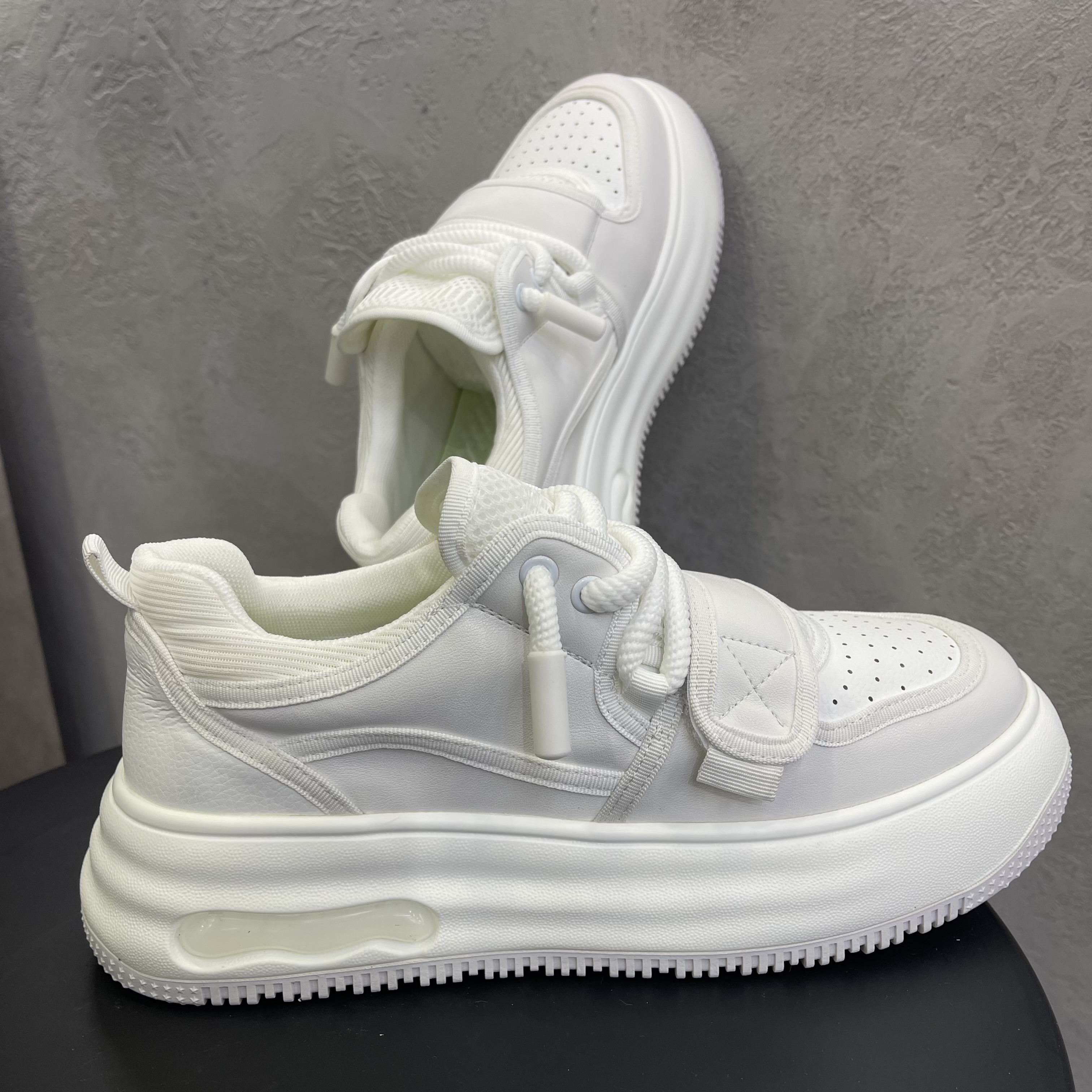 休闲鞋白色潮鞋时尚厚底魔术贴青春潮流圆头低帮增高5公分男鞋