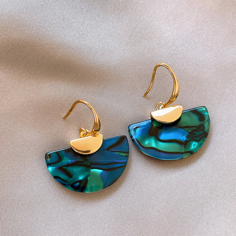 铜合金耳饰 复古绿色扇形耳钉女2025新款爆款高级感秋冬耳环气质