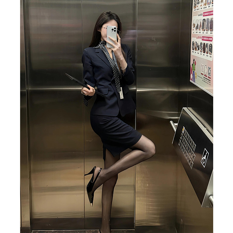 高级感气质藏青色小西服职业装律政工作服女装时尚套装半身裙短裙