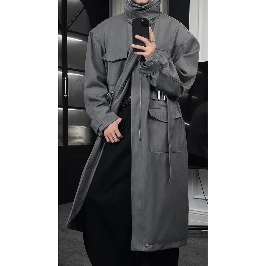 龙刀刀冬季新款潮流复古通勤风夹克高级感百搭长款宽领风衣外套