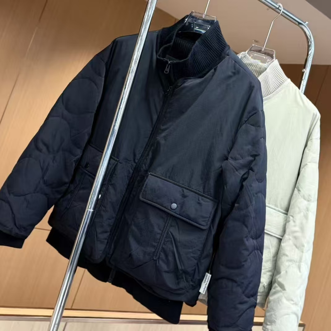 冬季新款纯色高端无帽立领休闲男士假两件保暖轻便羽绒服95716