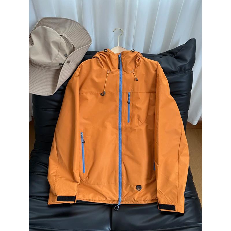 橙色三防软壳冲锋衣女户外徒步登山服夹克多巴胺进藏穿搭工装外套