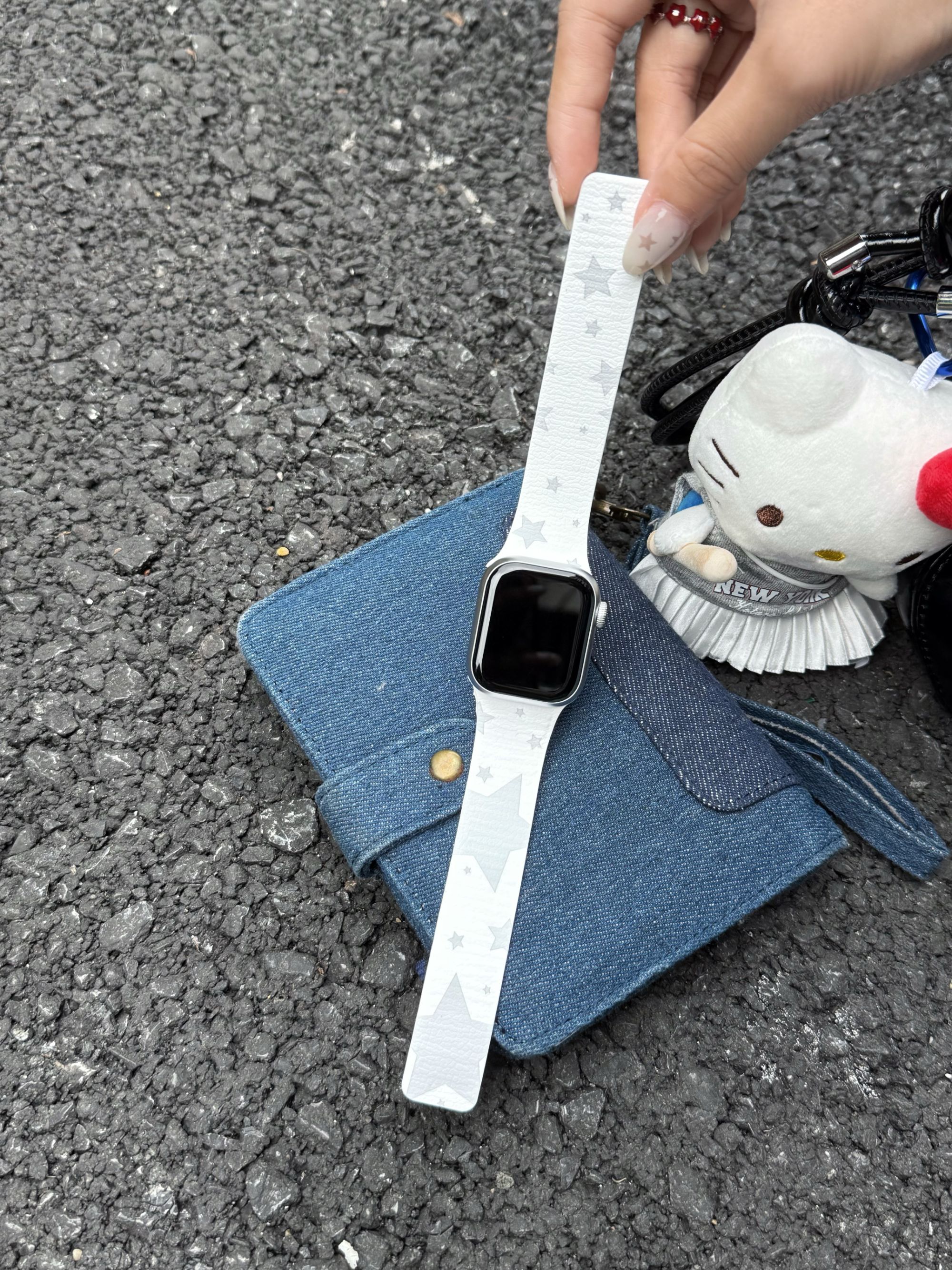 ins风荔枝纹繁星适用于iwatchS11硅胶苹果手表带新款S10女se/s987