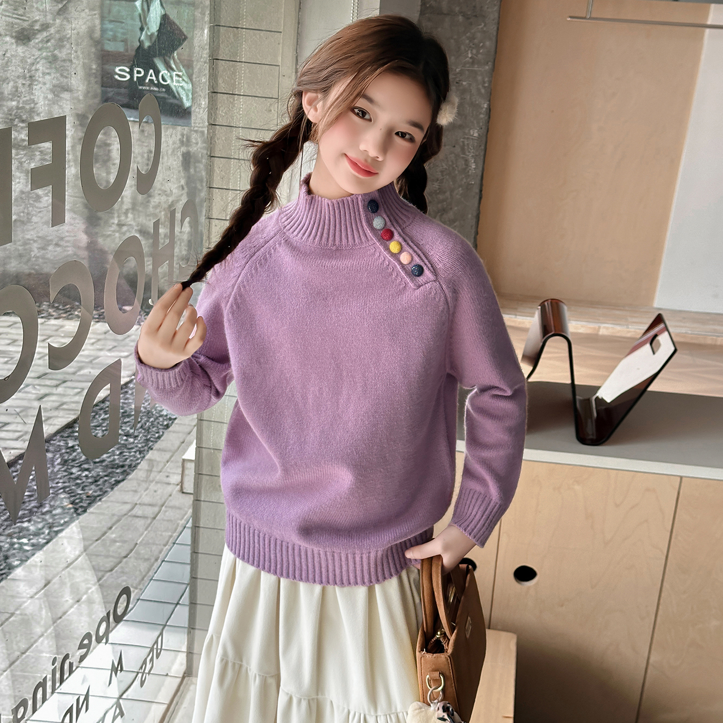 女童毛衣秋冬季2025新款女孩洋气套头针织上衣儿童冬装加厚打底衫