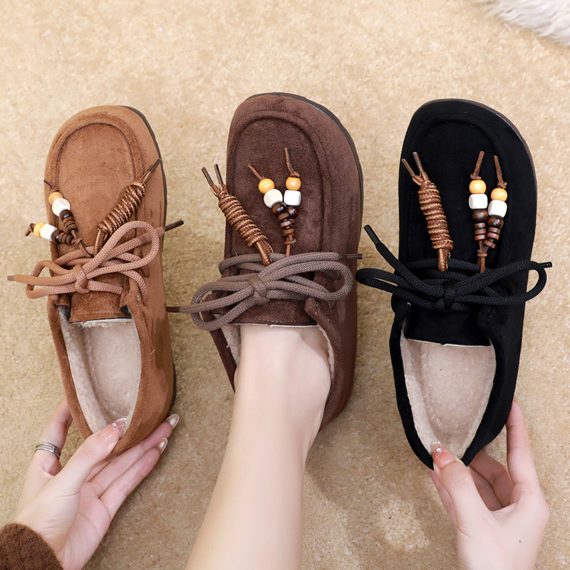 袋鼠鞋女2025秋冬季新款加绒保暖女棉鞋复古休闲勃肯鞋百搭豆豆鞋