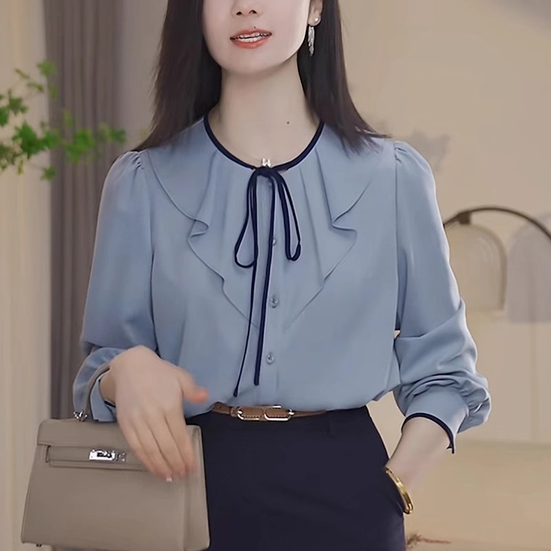 法式荷叶边衬衫女士2025春季新款轻奢高级感洋气减龄别致小衫上衣