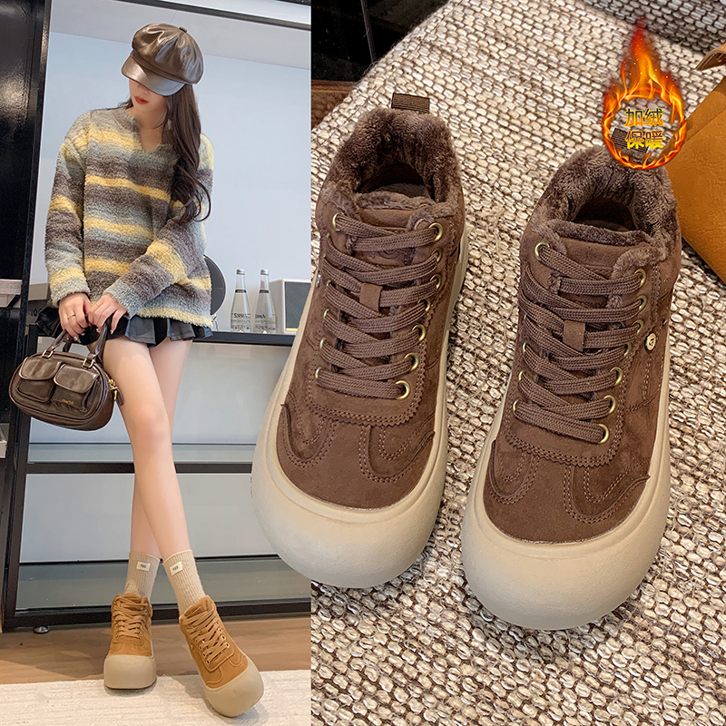爆款高帮厚底鞋女2025年秋冬季新款百搭休闲板鞋加绒学生运动鞋女