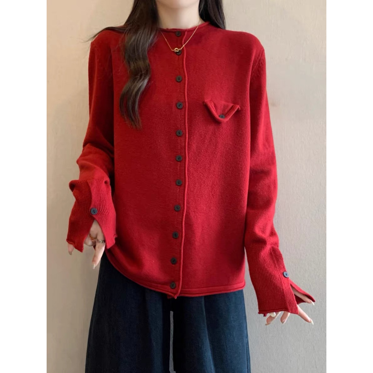 欧货2025早秋新款立领开衫单排扣针织上衣纯色简单百搭显瘦毛衣