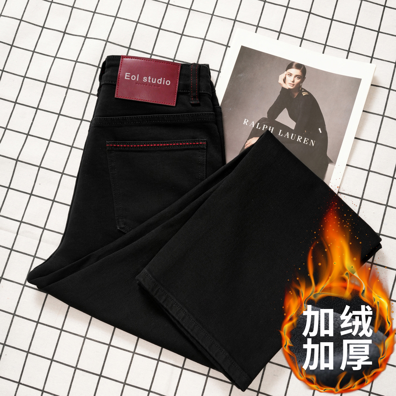 QIITE WUU【墨绯】【加绒/单裤】土耳其进口弹力面料窄版直筒裤牛仔裤