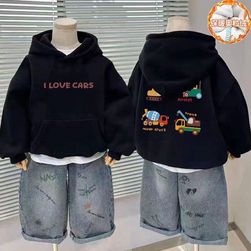 2025秋冬款新款中大童连帽卫衣男童秋冬季加绒加厚男孩长袖上衣