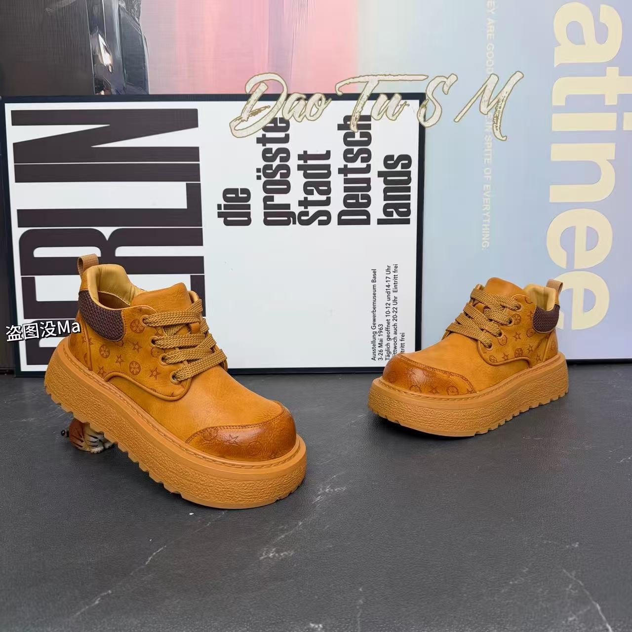 单棉同款时尚个性百搭增高厚底马丁靴印花英伦风潮流复古男士板鞋