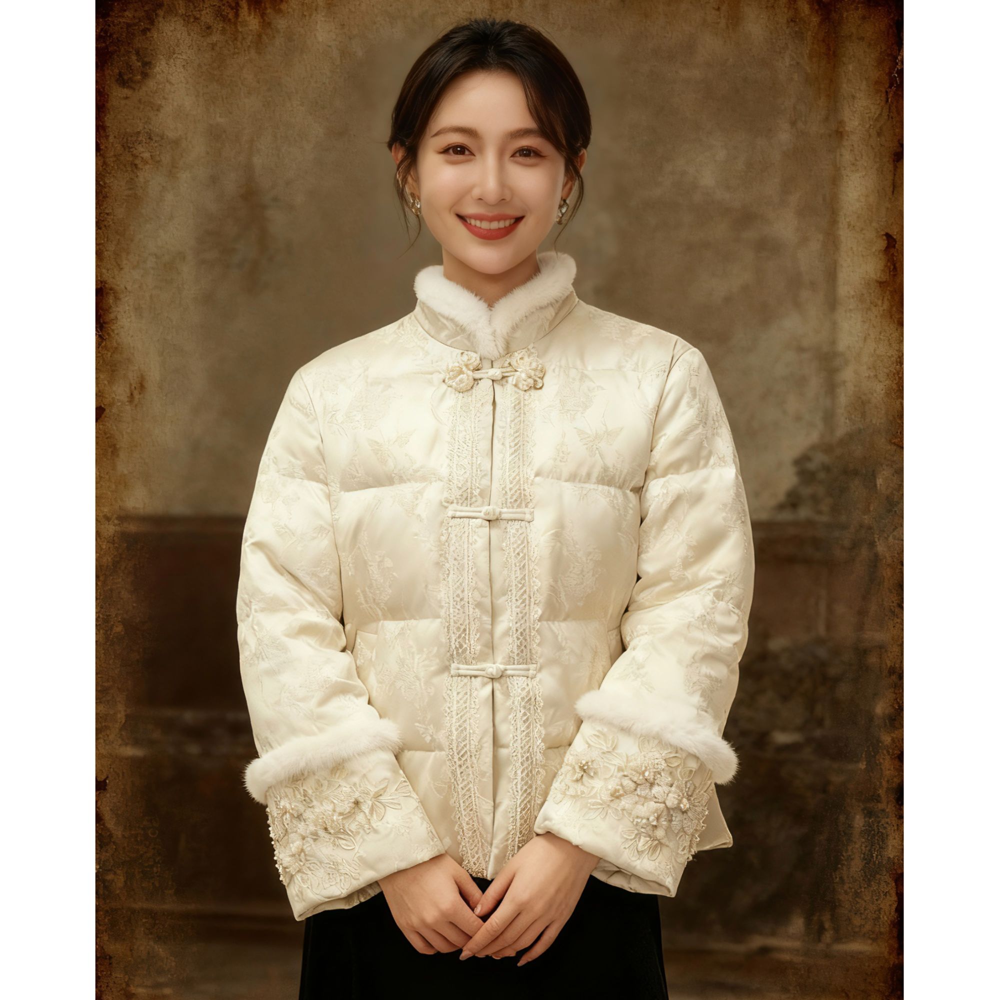 新中式高端国风白鸭羽绒服2025新款冬季加厚女装外套仿水貂毛立领