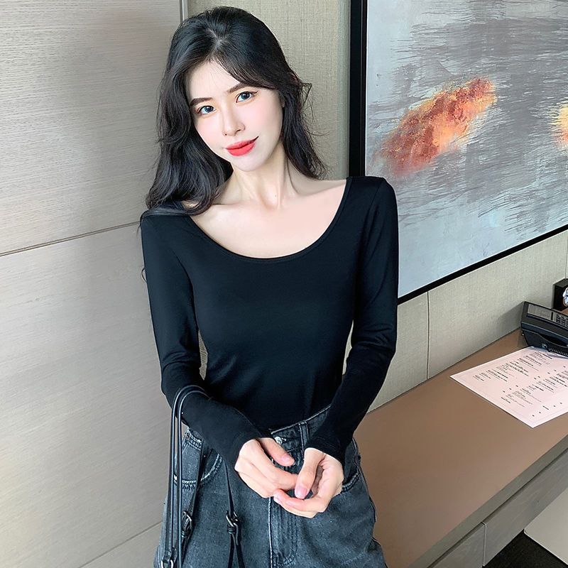 浪莎黑色打底衫女内搭上衣2025年春春秋新款修身长袖T恤纯棉