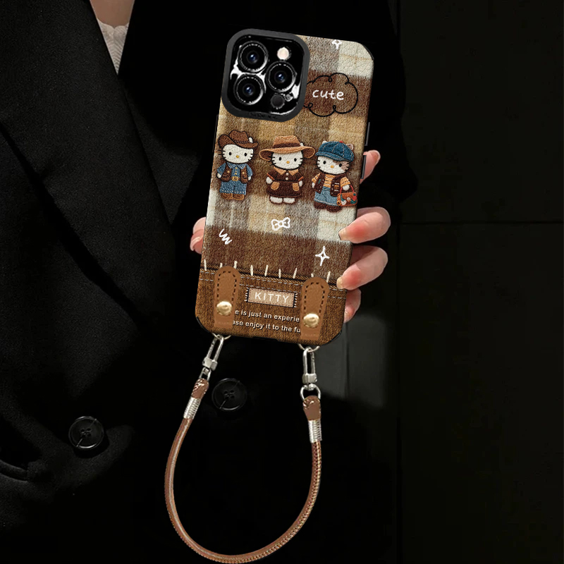 牛仔KT猫适用苹果17air手机壳iphone16promax女15pro瞳眼羊皮新款