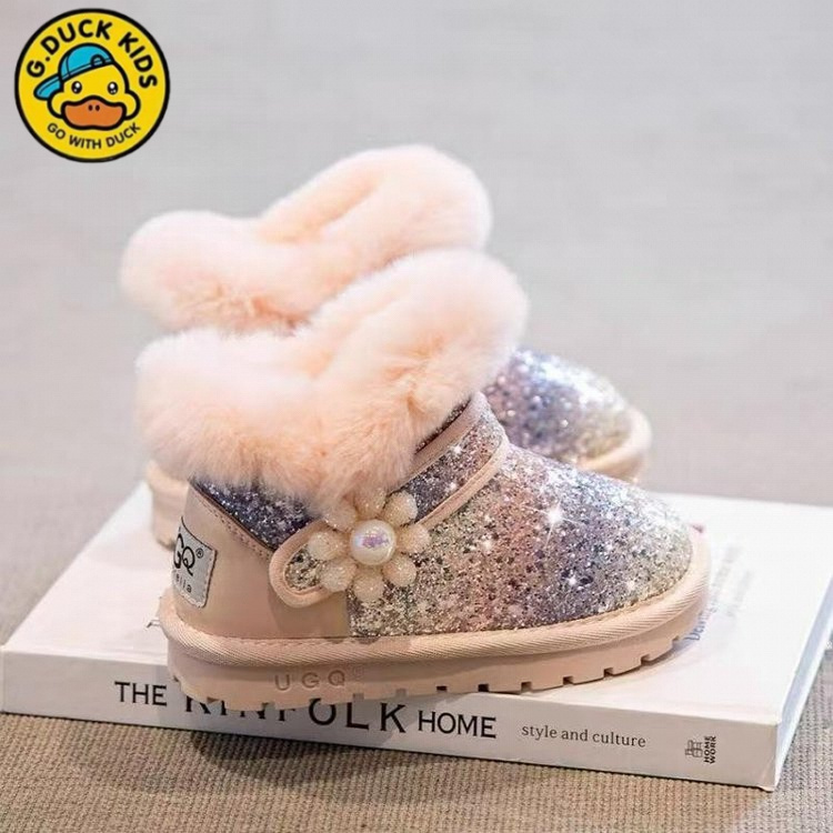 小黄鸭女童雪地靴儿童大棉鞋2025新款冬季加绒加厚公主靴子保暖潮