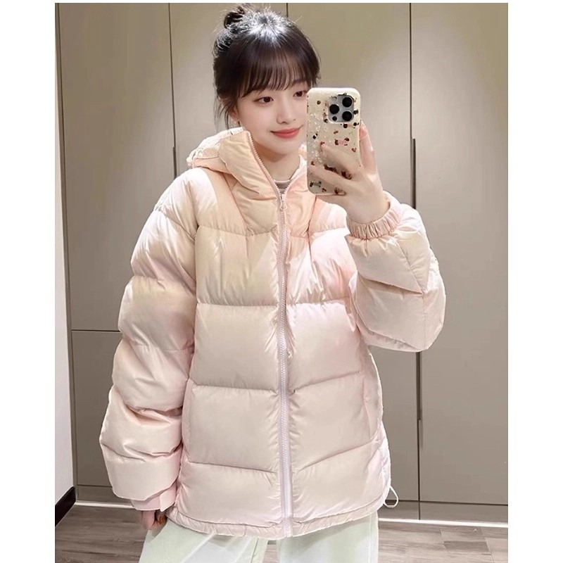 亮秋世羽冬季粉色面包服羽绒服短款廓形显瘦女式通勤休闲保暖上衣