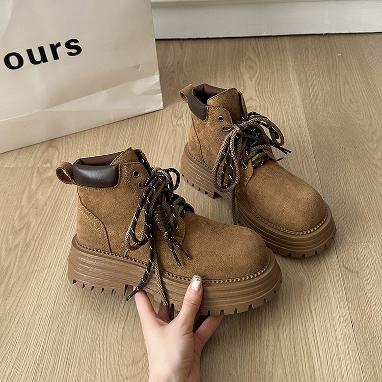 厚底增高马丁靴女款2025年秋季英伦风时尚百搭休闲粗跟工装大黄靴