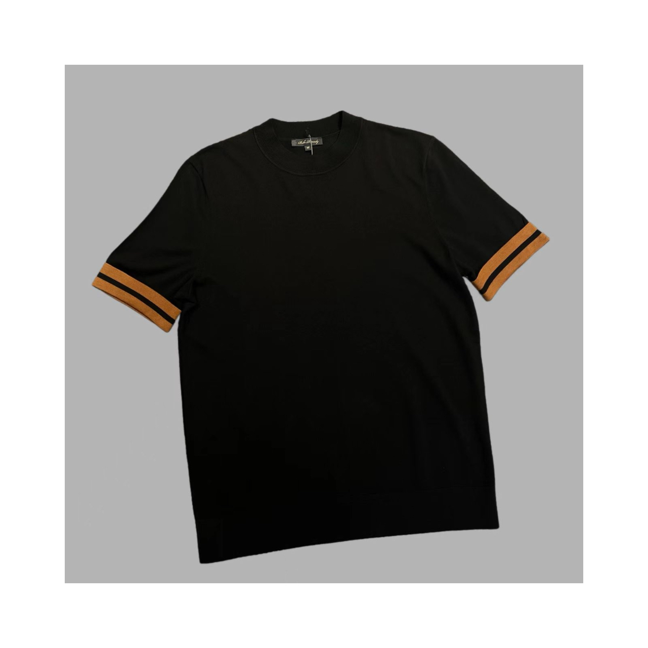 TAROCC男士秋冬羊毛手臂撞色条纹针织圆领短袖毛衣