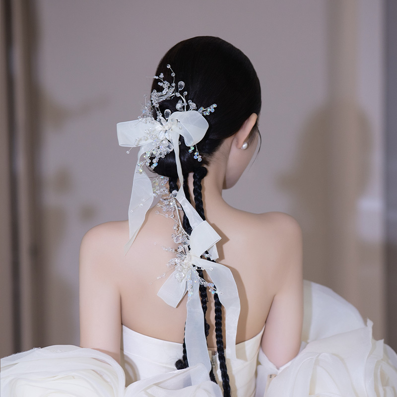 合金布艺婚庆饰品 新娘森系蝴蝶结丝带头饰婚礼时尚高级配饰G0270