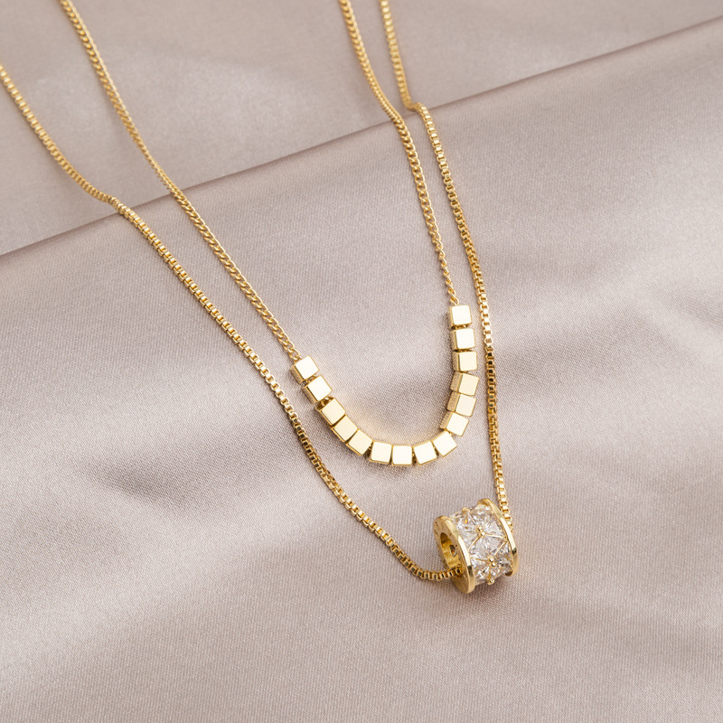 铜合金项链 双层叠戴项链女款新款轻奢小众秋冬毛衣链气质爆款