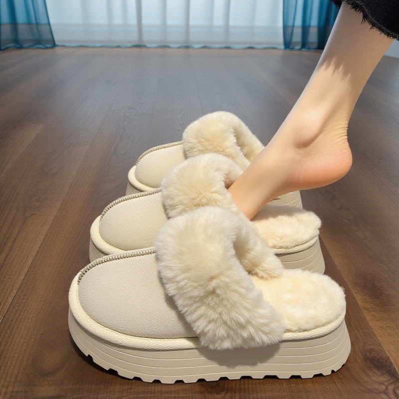 网红毛毛拖鞋女外穿2025年秋冬新款厚底松糕加绒防滑包头棉拖鞋潮