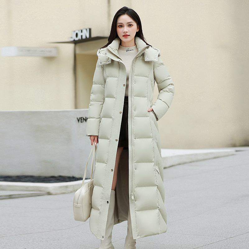 修身长款羽绒服女过膝超长加厚95白鸭绒北方严寒冬季外套2025新款