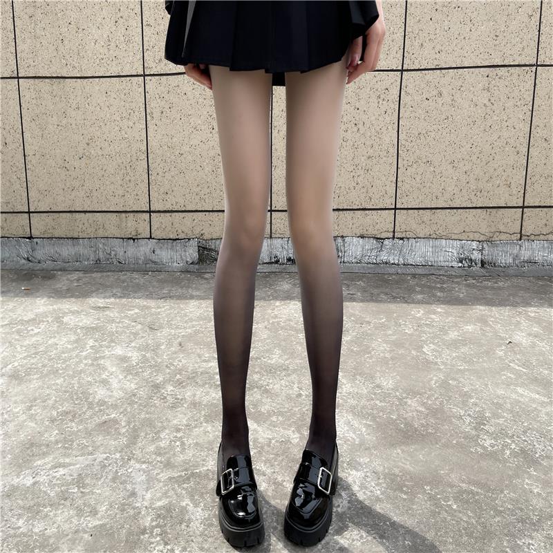 开裆渐变丝袜女性感黑丝夏季超薄款防勾丝网红黑灰色打底连裤袜子