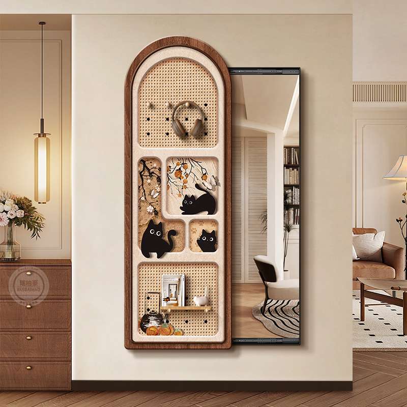 中古风洞洞板全身镜暗藏式穿衣镜隐形装饰可推拉法式覆古玄关挂画