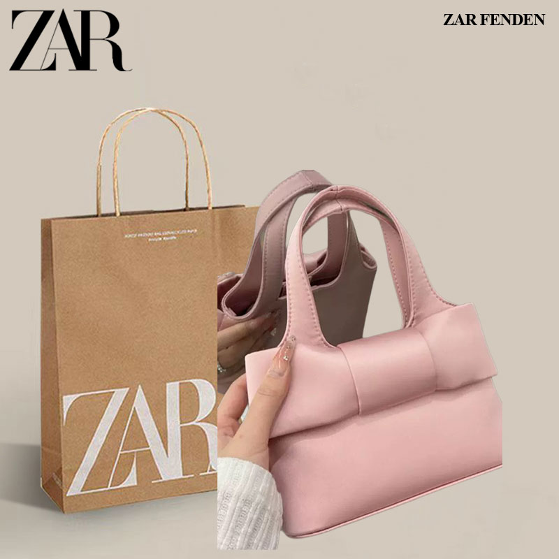 ZAR FENDEN2025夏季蝴蝶结手提包可爱甜美少女单肩斜挎缎面小方包